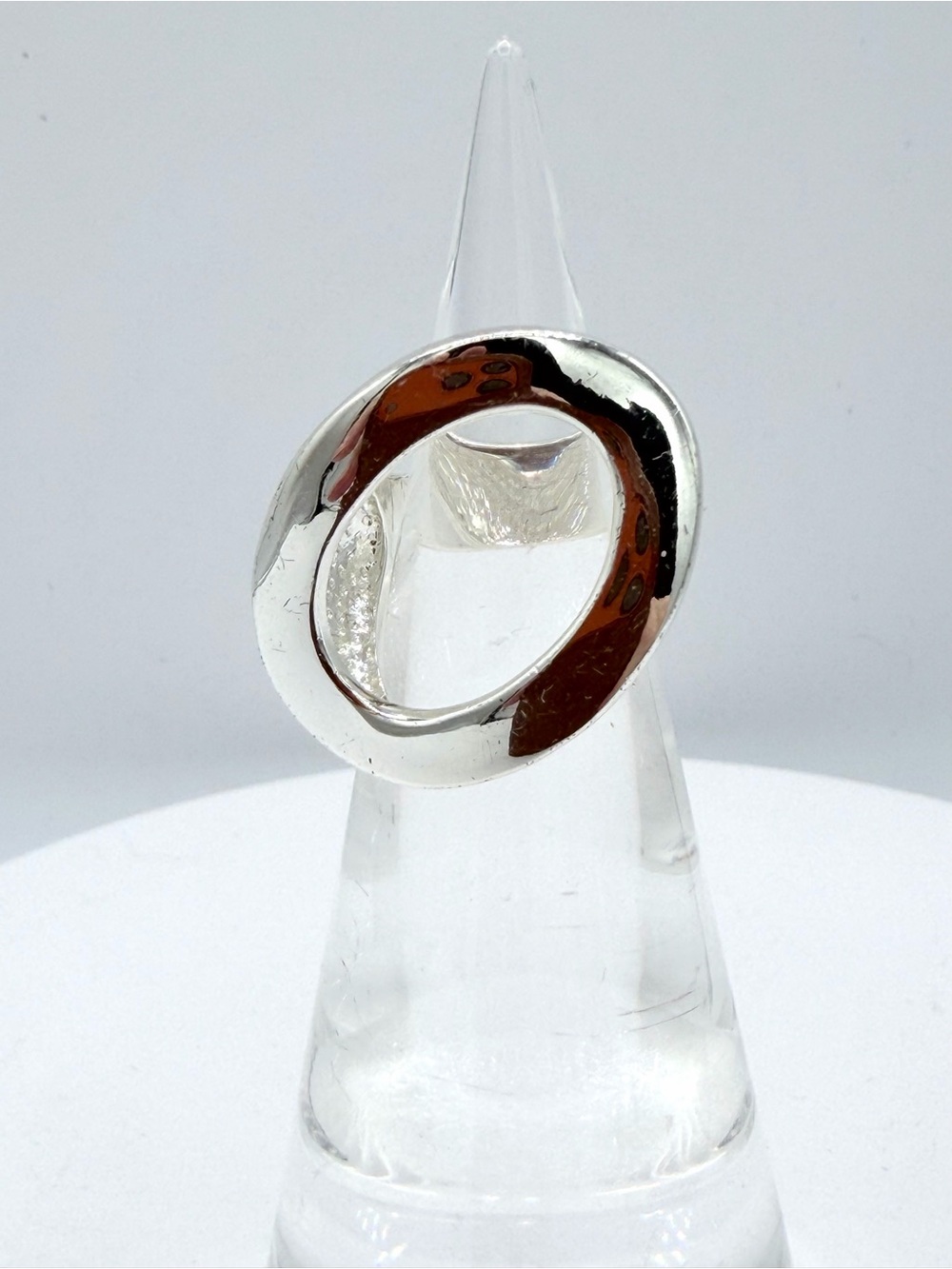Silver-Plated Open-Circle Ring Organic Fluid Form Asymmetrical Cutout Modernist